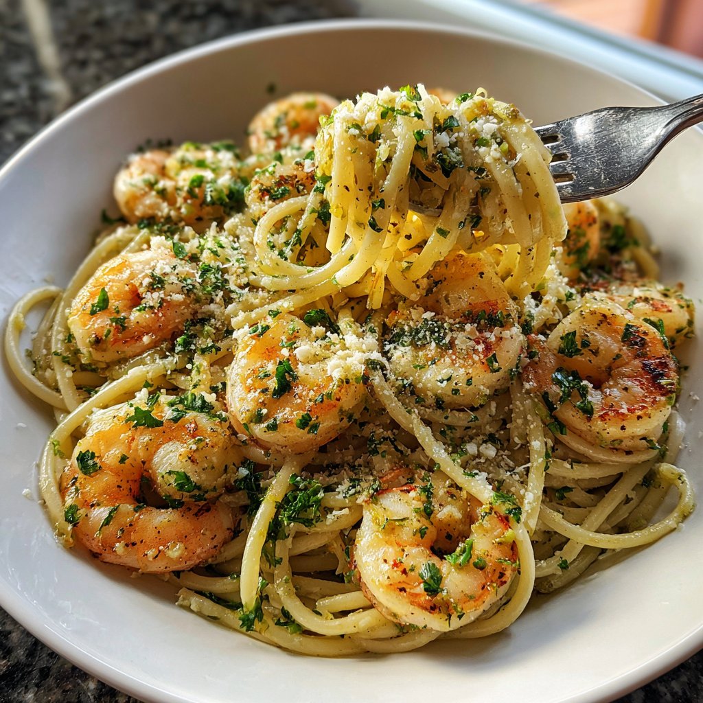 Garlic Lemon Shrimp Spaghetti